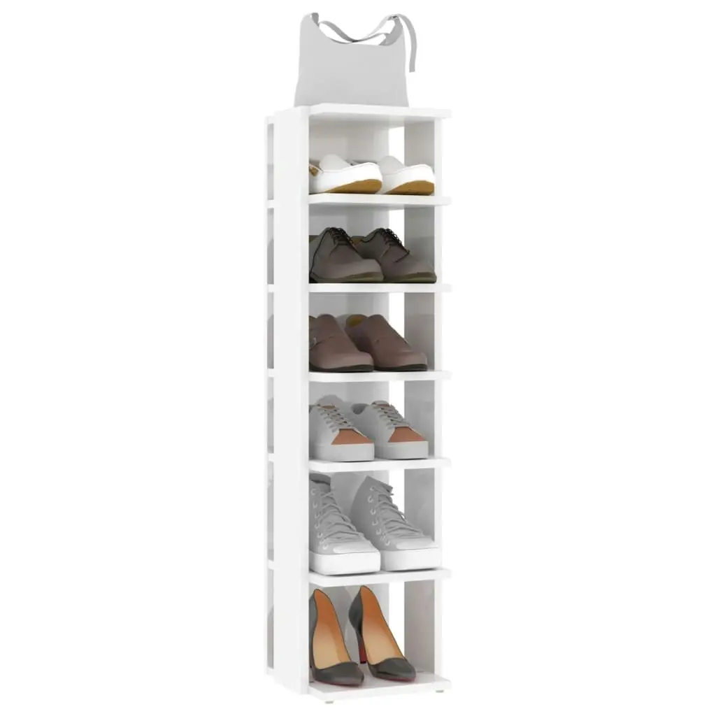 Shoe Cabinet High Gloss White 27.5x27x102 cm Engineered Wood 808497