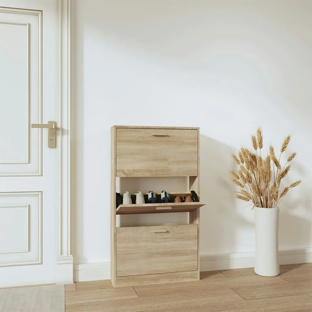 Shoe Cabinet Oak 59x17x108 cm Engineered Wood 342527