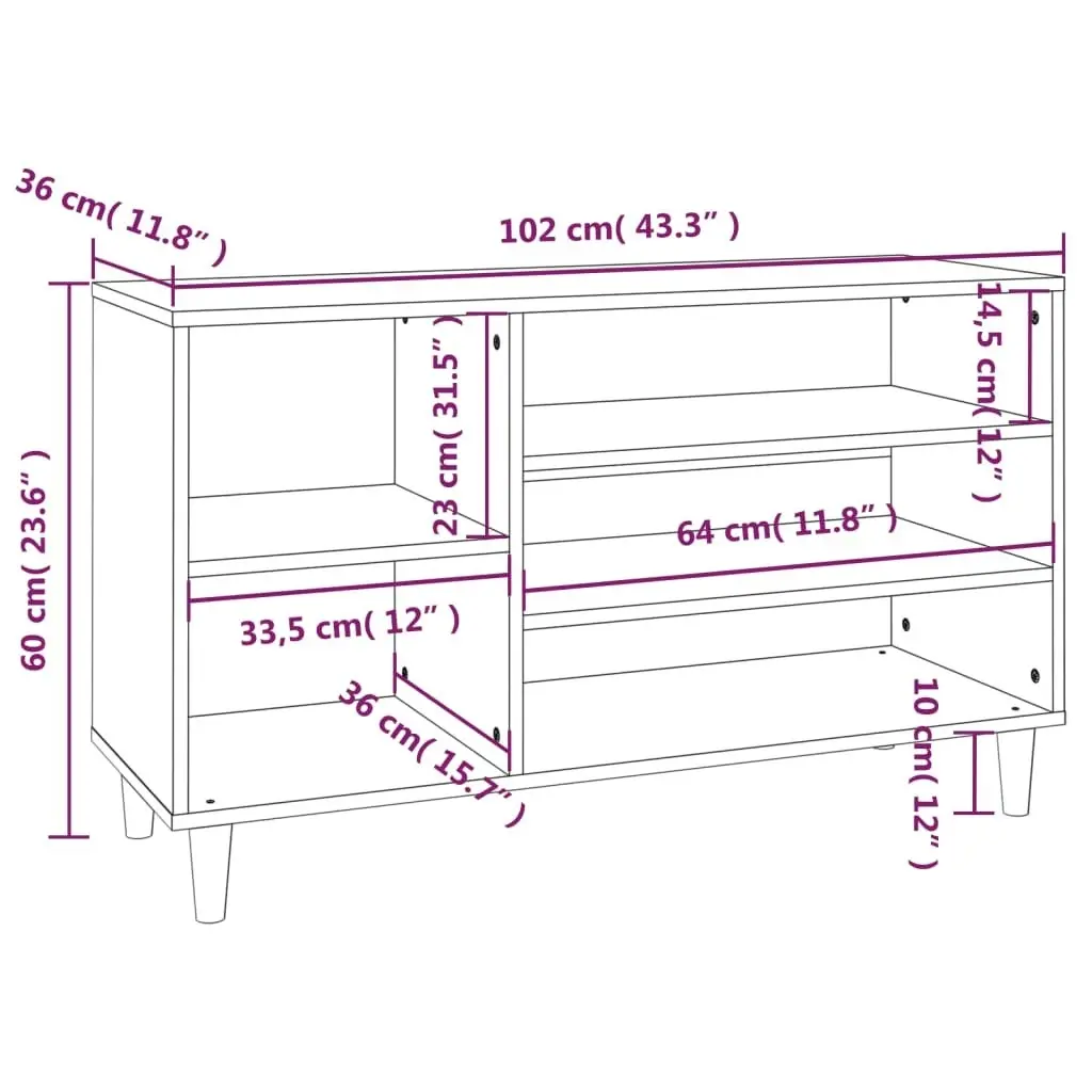 Shoe Cabinet Smoked Oak 102x36x60 cm Engineered Wood 819745