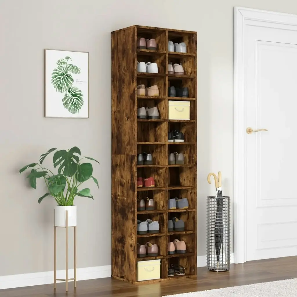 Shoe Cabinet Smoked Oak 54x34x183 cm Engineered Wood 815300