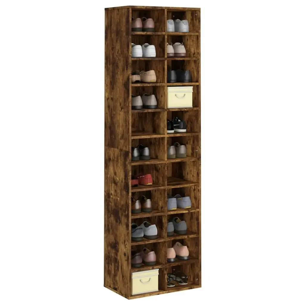 Shoe Cabinet Smoked Oak 54x34x183 cm Engineered Wood 815300