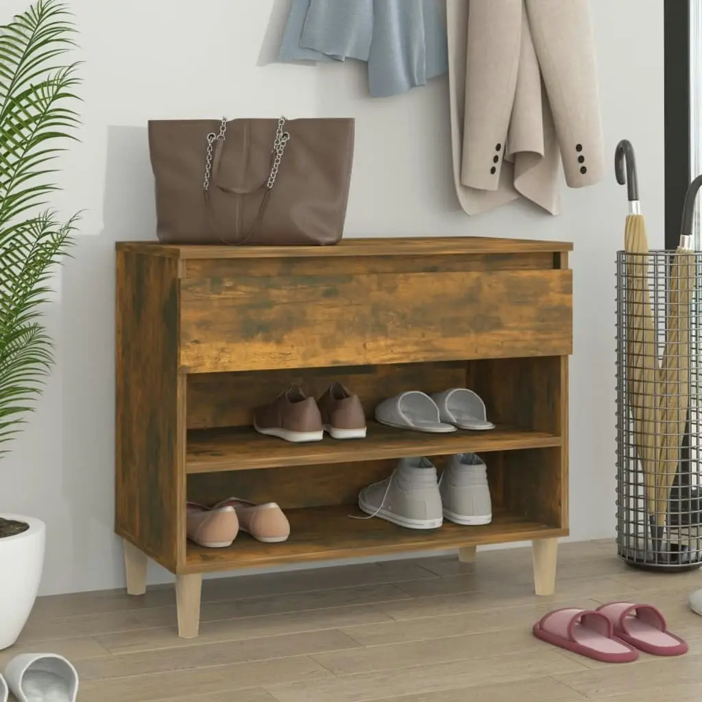 Shoe Cabinet Smoked Oak 70x36x60 cm Engineered Wood 819761