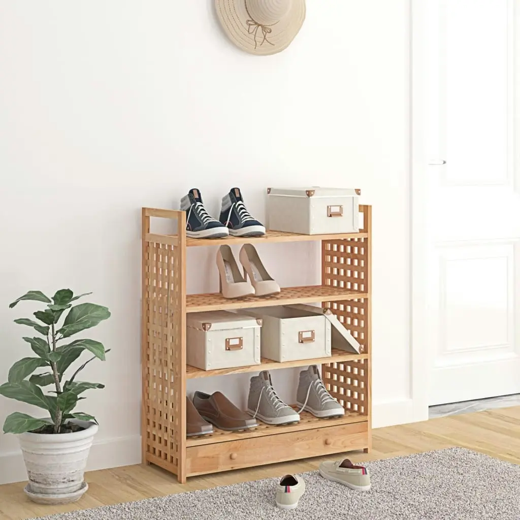 Shoe Rack with Drawer 70x27x81 cm Solid Wood Walnut 350359