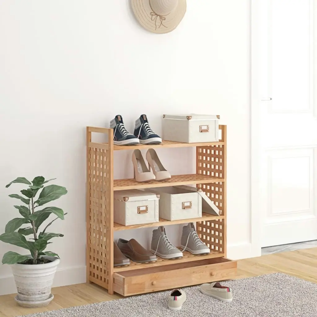 Shoe Rack with Drawer 70x27x81 cm Solid Wood Walnut 350359