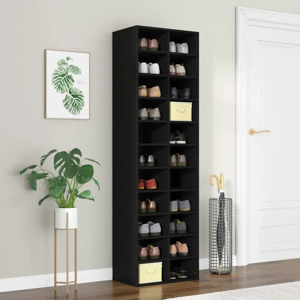 Shoe Cabinet Black 54x34x183 cm Engineered Wood 800370