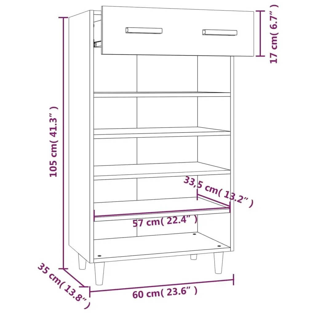 Shoe Cabinet Smoked Oak 60x35x105 cm Engineered Wood 817555