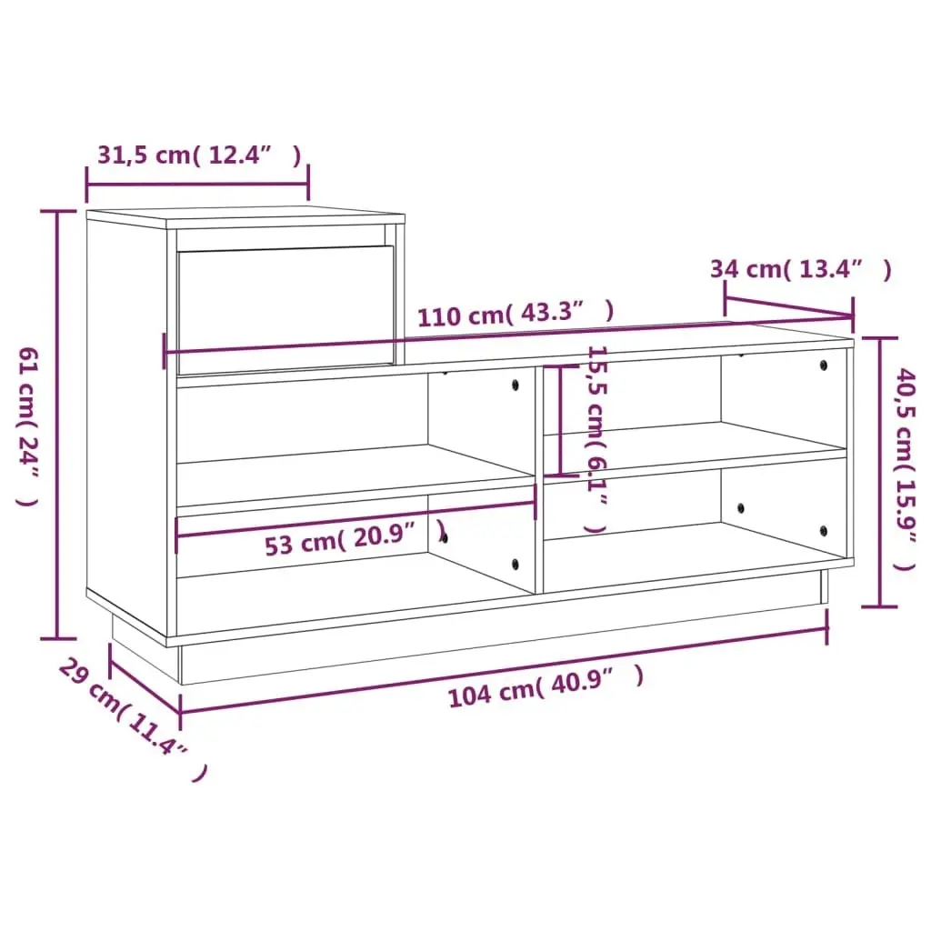 Shoe Cabinet 110x34x61 cm Solid Wood Pine 814449