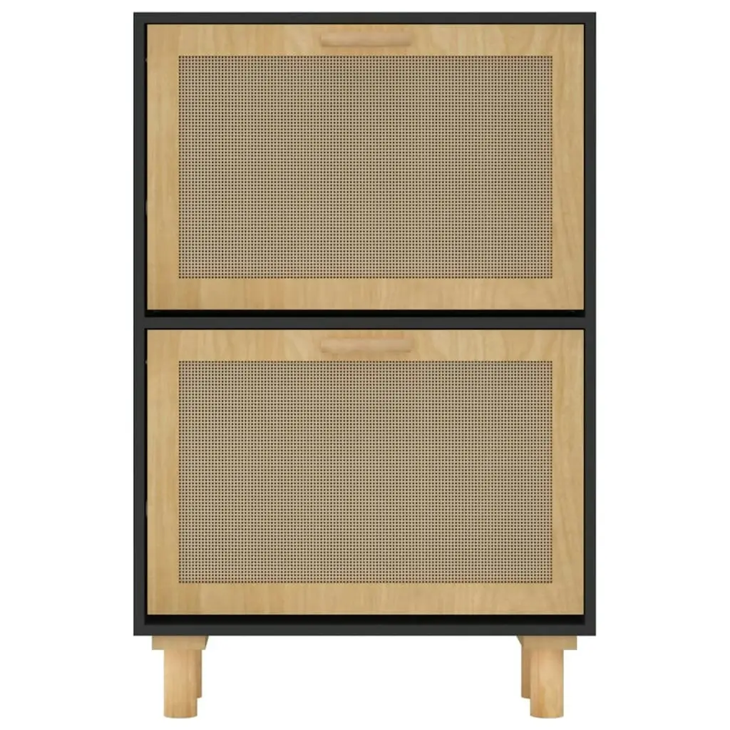 Shoe Cabinet Black 52x25x80 cm Engineered Wood and Natural Rattan 345646