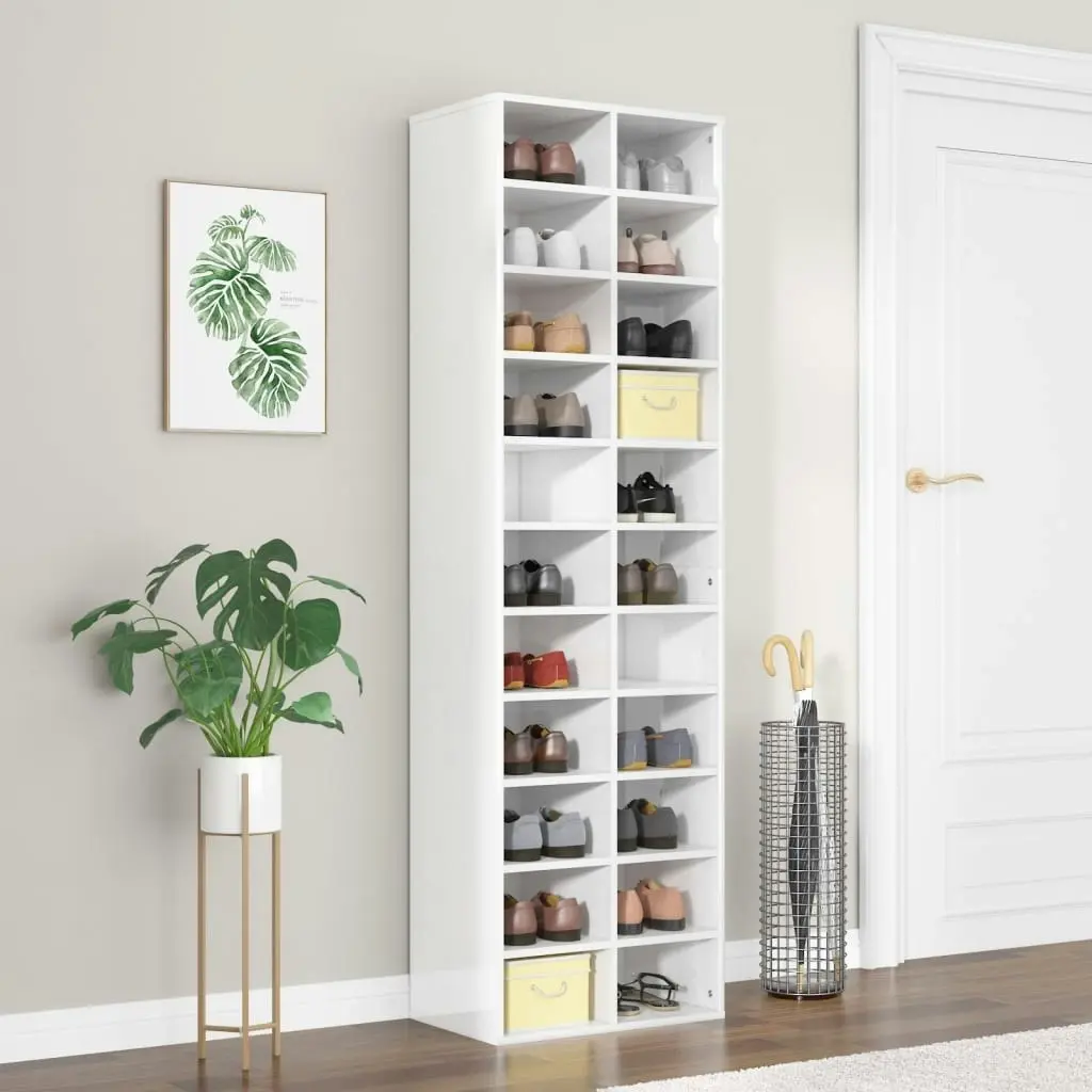 Shoe Cabinet High Gloss White 54x34x183 cm Engineered Wood 800375