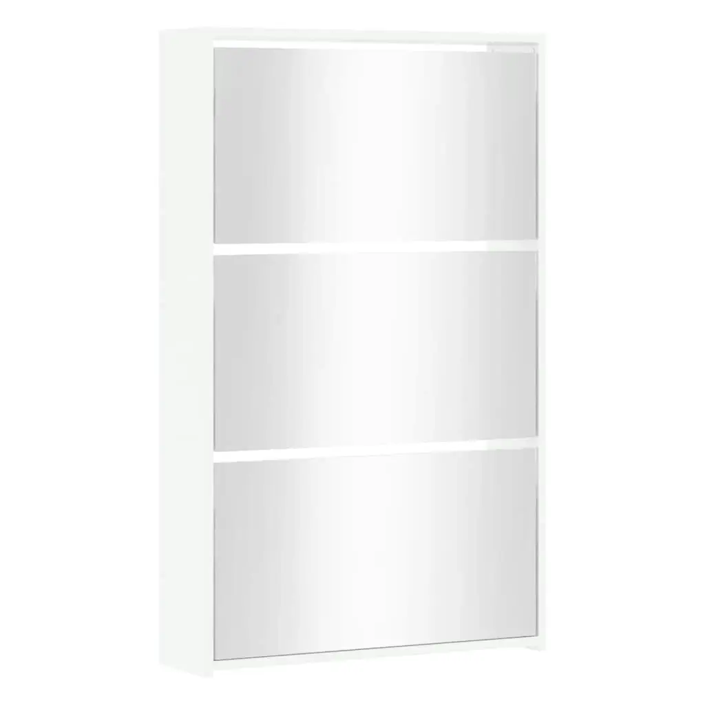 Shoe Cabinet with Mirror 3-Layer High Gloss White 63x17x102.5 cm 342637