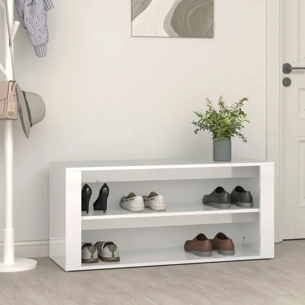 Shoe Rack High Gloss White 100x35x45 cm Engineered Wood 816906