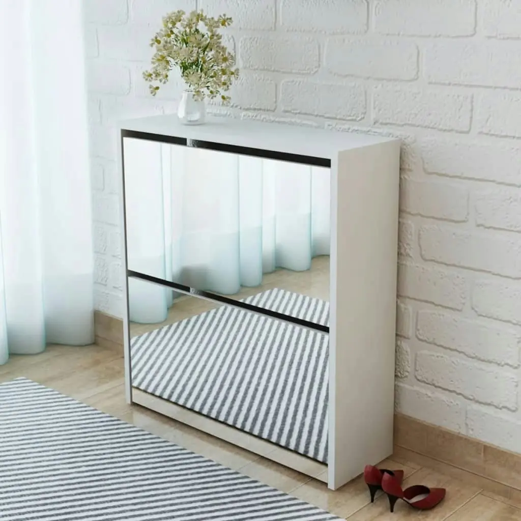 Shoe Cabinet 2-Layer Mirror White 63x17x67 cm 243046