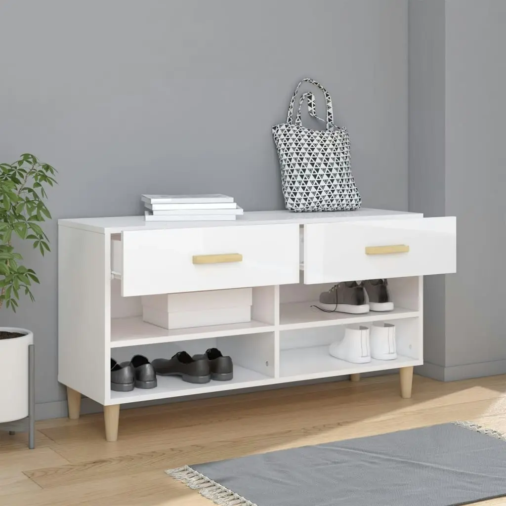 Shoe Cabinet High Gloss White 102x35x55 cm Engineered Wood 812822