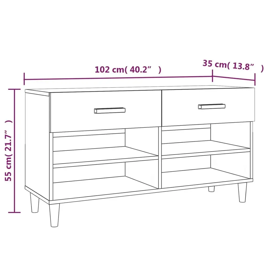 Shoe Cabinet High Gloss White 102x35x55 cm Engineered Wood 812822