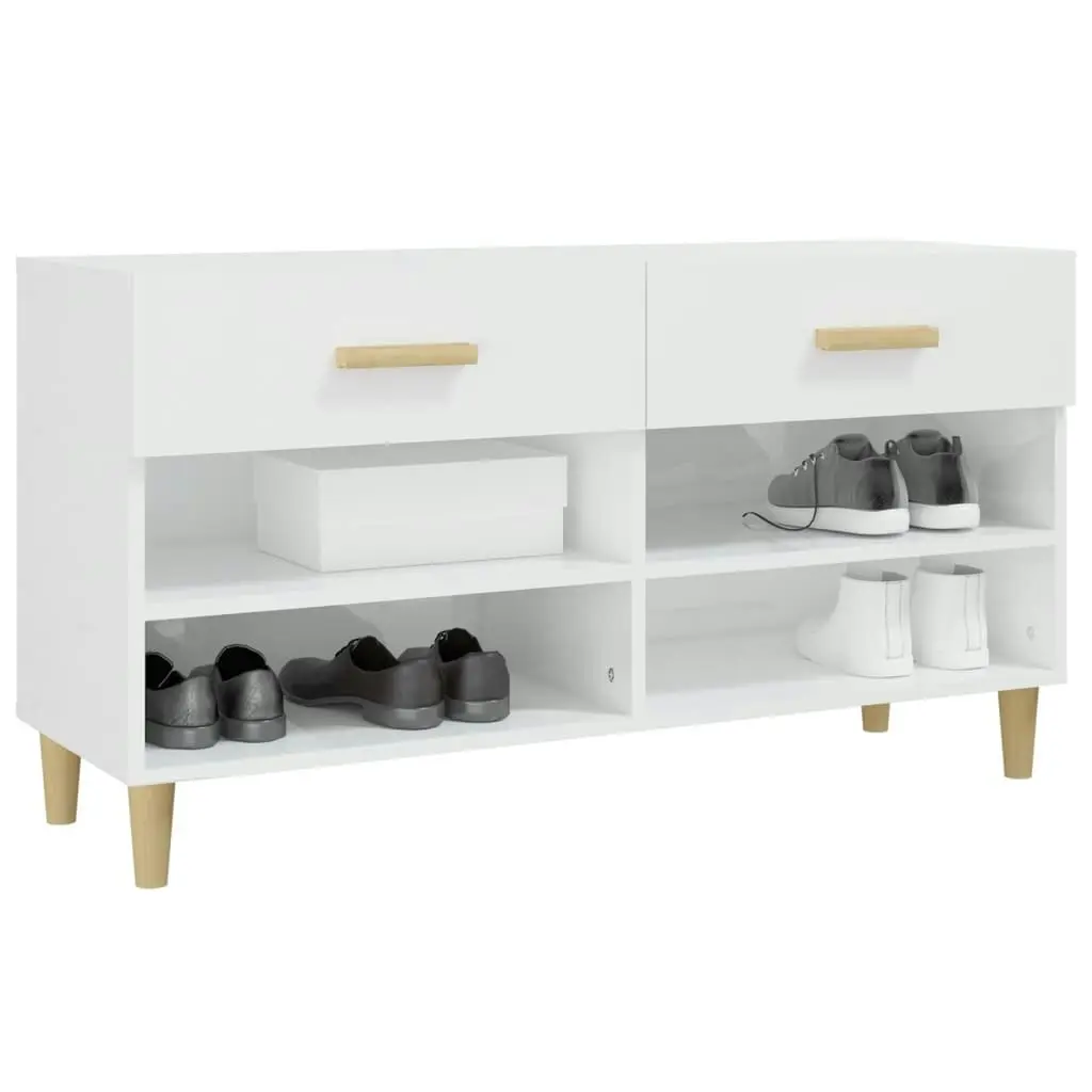 Shoe Cabinet High Gloss White 102x35x55 cm Engineered Wood 812822