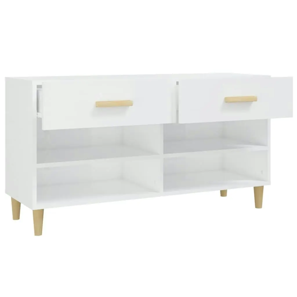 Shoe Cabinet High Gloss White 102x35x55 cm Engineered Wood 812822