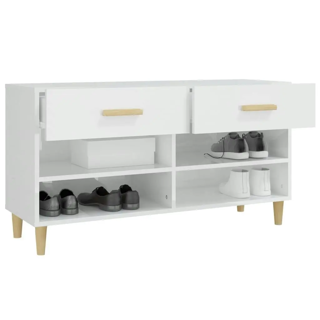 Shoe Cabinet High Gloss White 102x35x55 cm Engineered Wood 812822