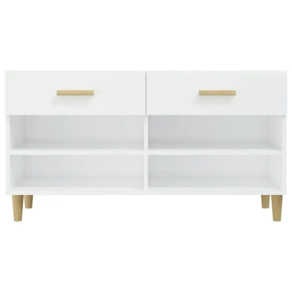 Shoe Cabinet High Gloss White 102x35x55 cm Engineered Wood 812822