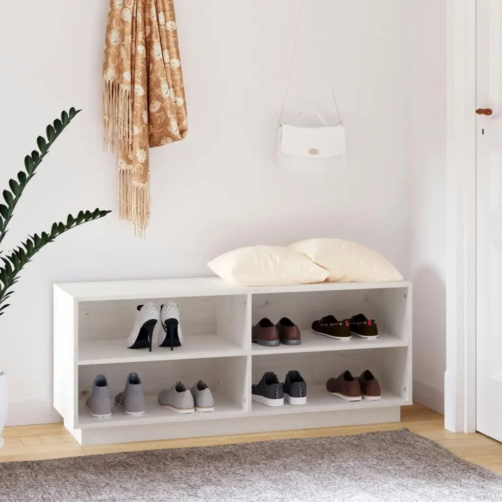 Shoe Cabinet White 110x34x45 cm Solid Wood Pine 813541