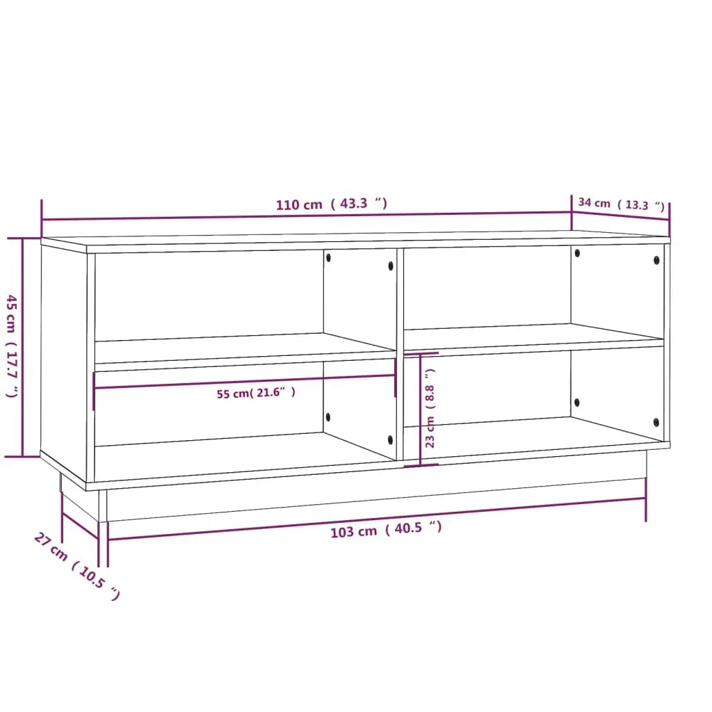 Shoe Cabinet White 110x34x45 cm Solid Wood Pine 813541