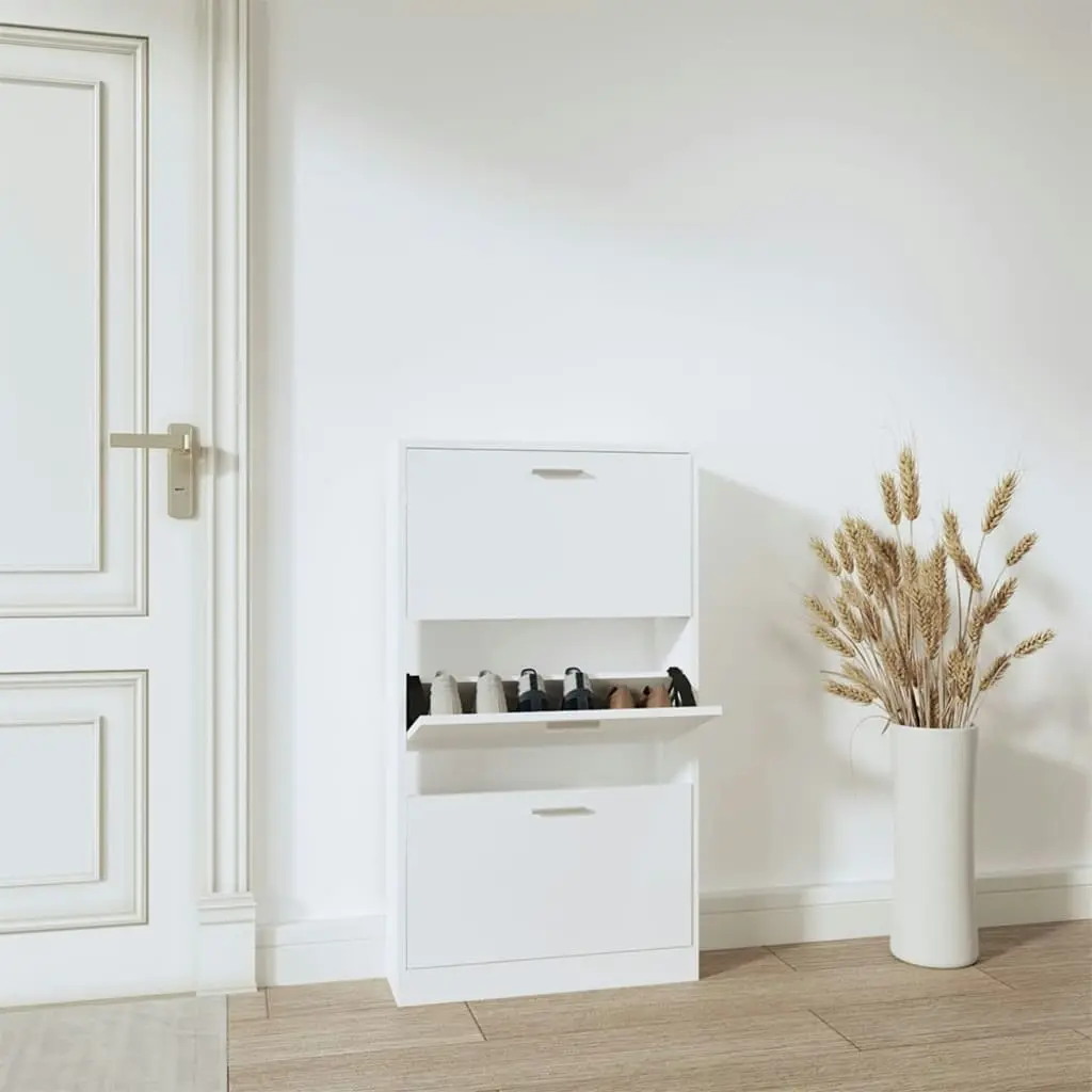 Shoe Cabinet White 59x17x108 cm Engineered Wood 342526