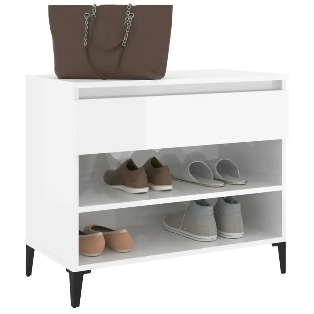 Shoe Cabinet High Gloss White 70x36x60 cm Engineered Wood 819766