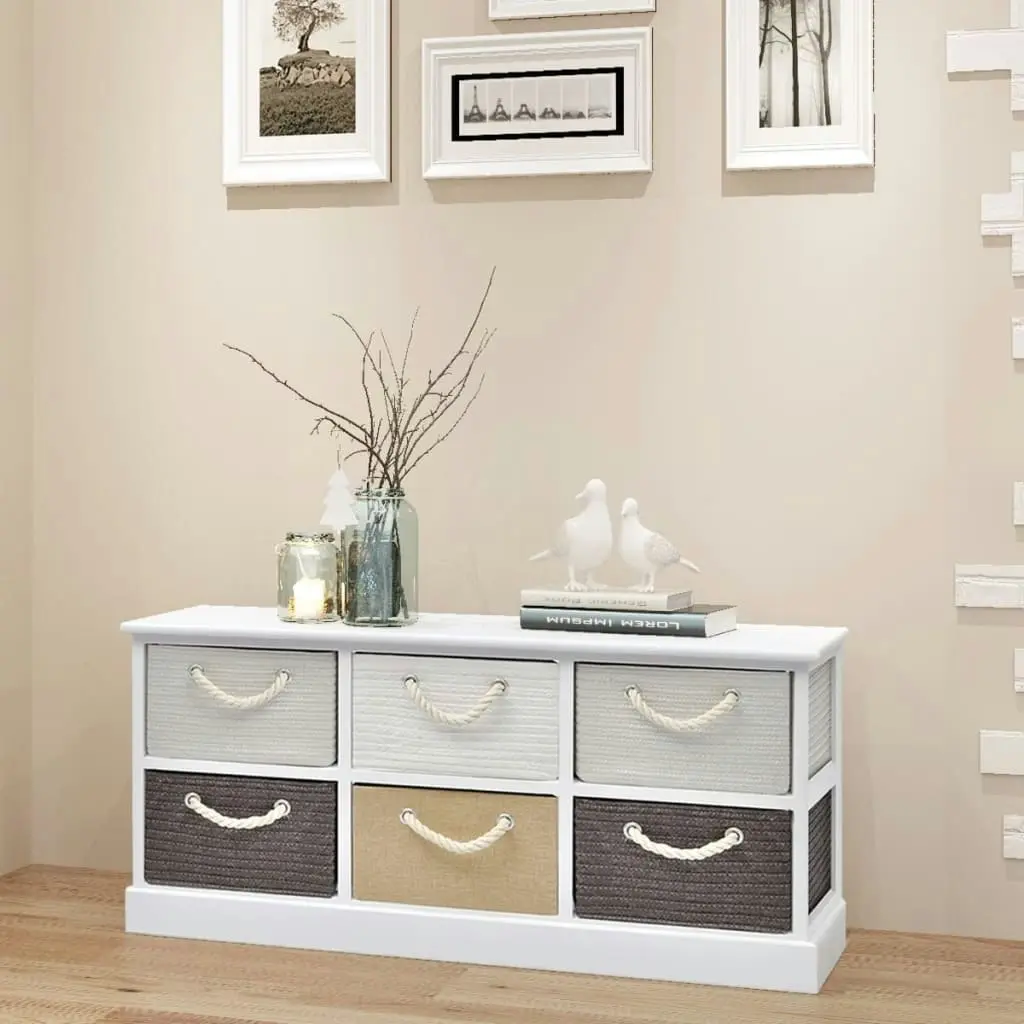 Storage Bench 6 Drawers Wood 242891