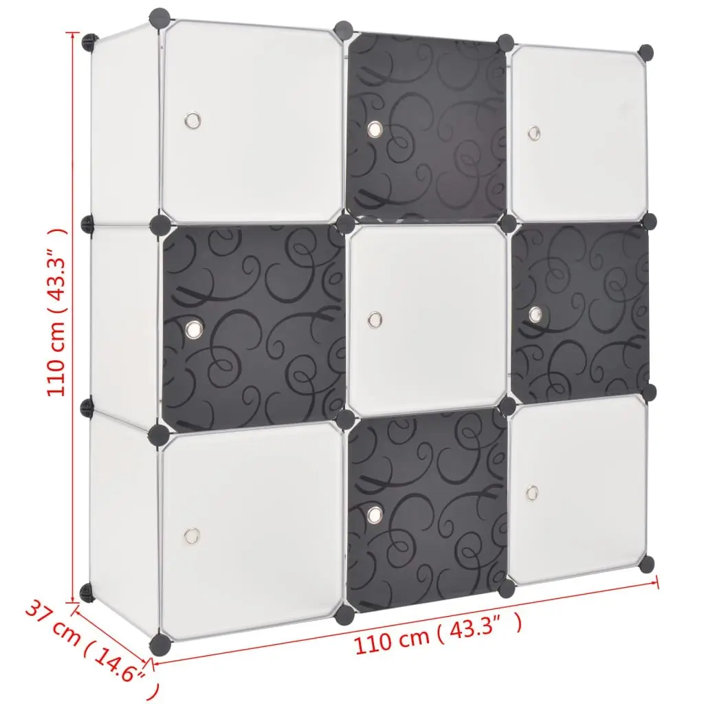 Storage Cube Organiser with 9 Compartments Black and White 244924