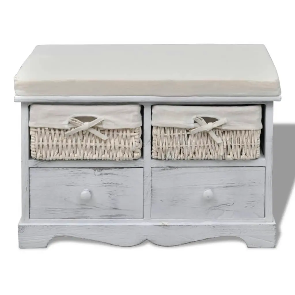 Storage Bench White  62x33x42 cm Paulownia Wood 240790