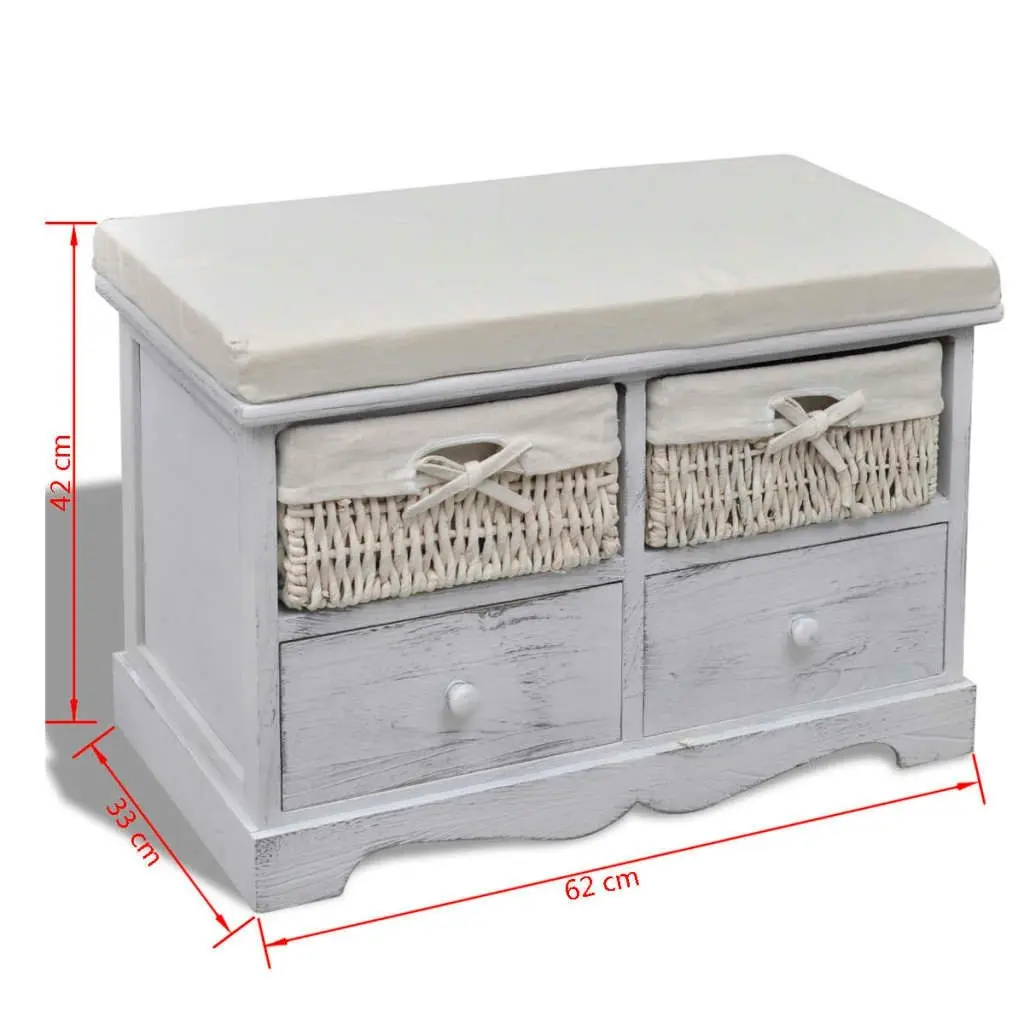 Storage Bench White  62x33x42 cm Paulownia Wood 240790