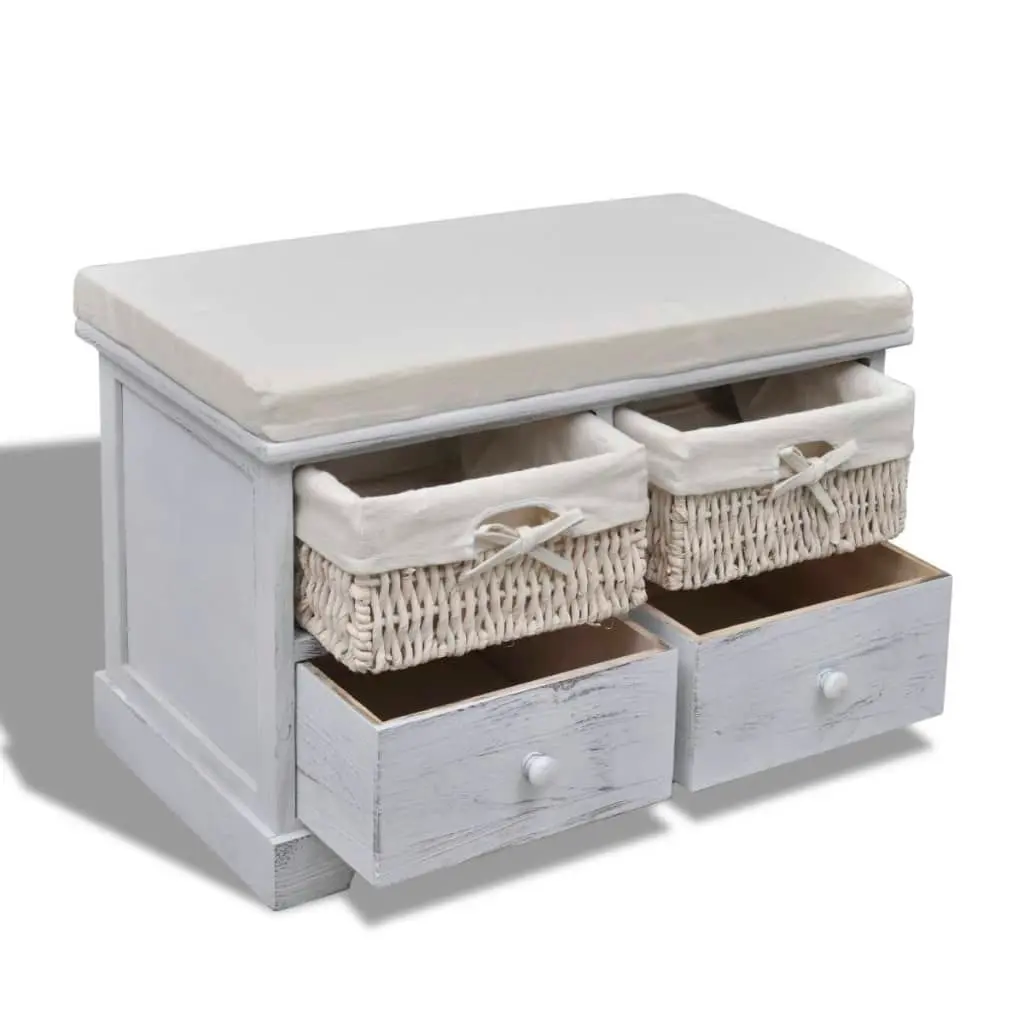 Storage Bench White  62x33x42 cm Paulownia Wood 240790