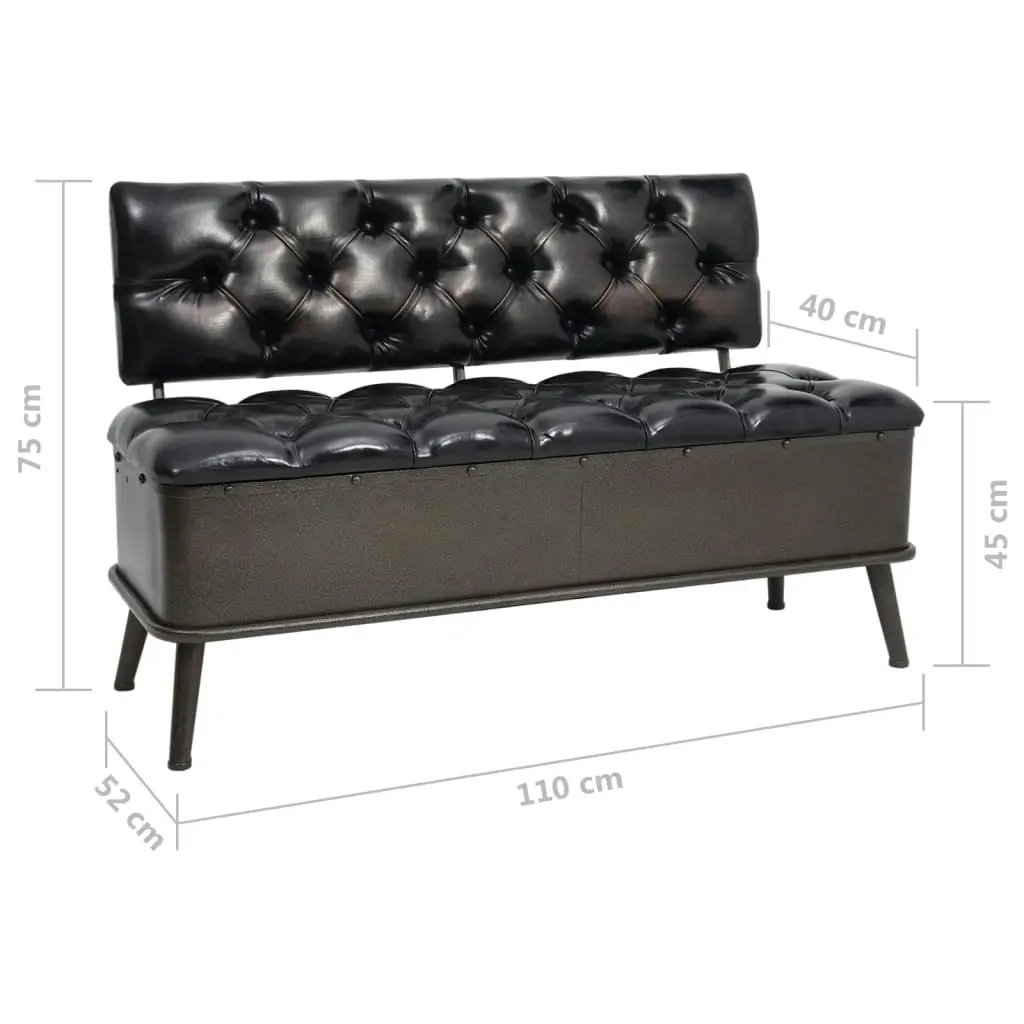 Storage Bench with Backrest 110 cm Black Faux Leather 339297