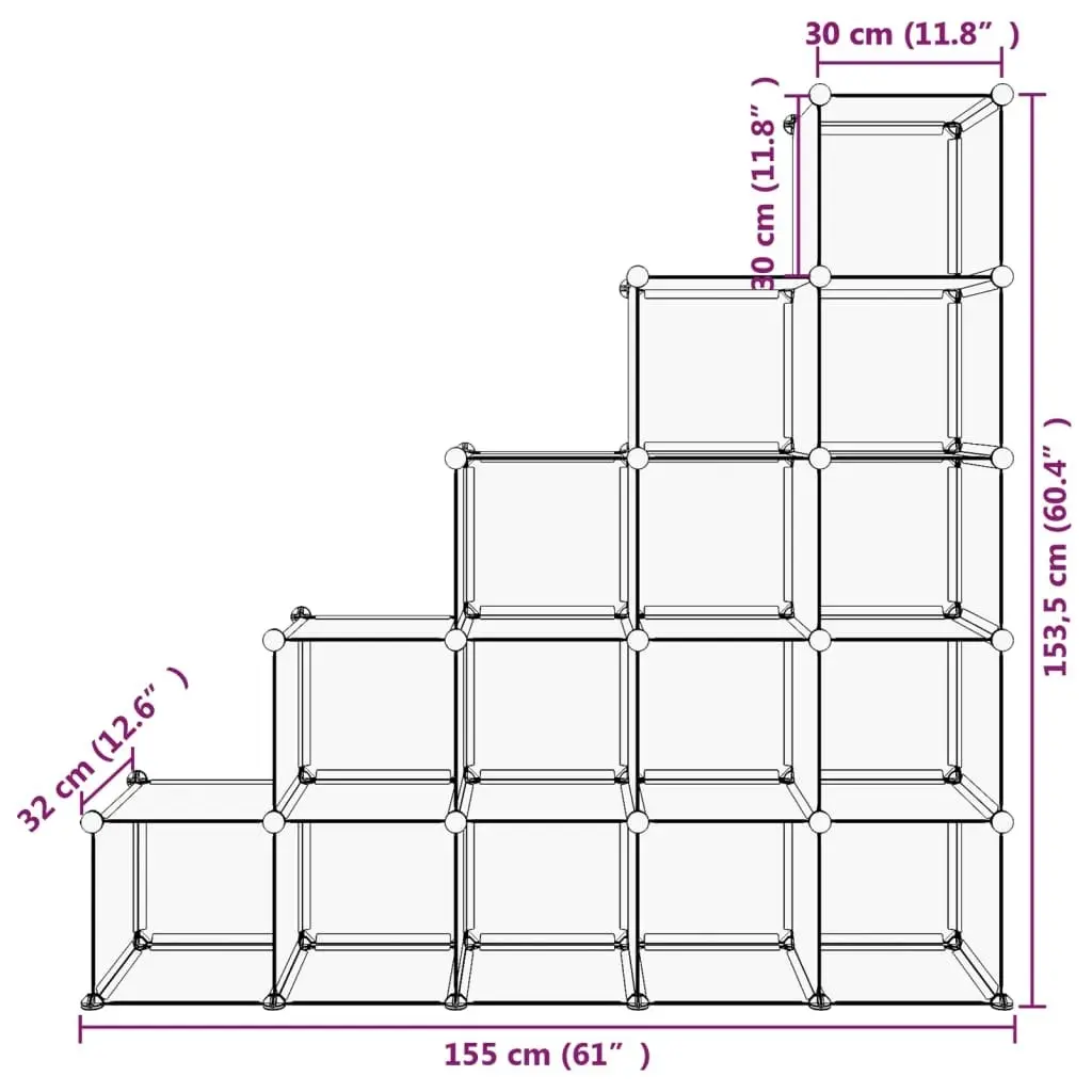 Storage Cube Organiser with 15 Cubes Transparent PP 340549