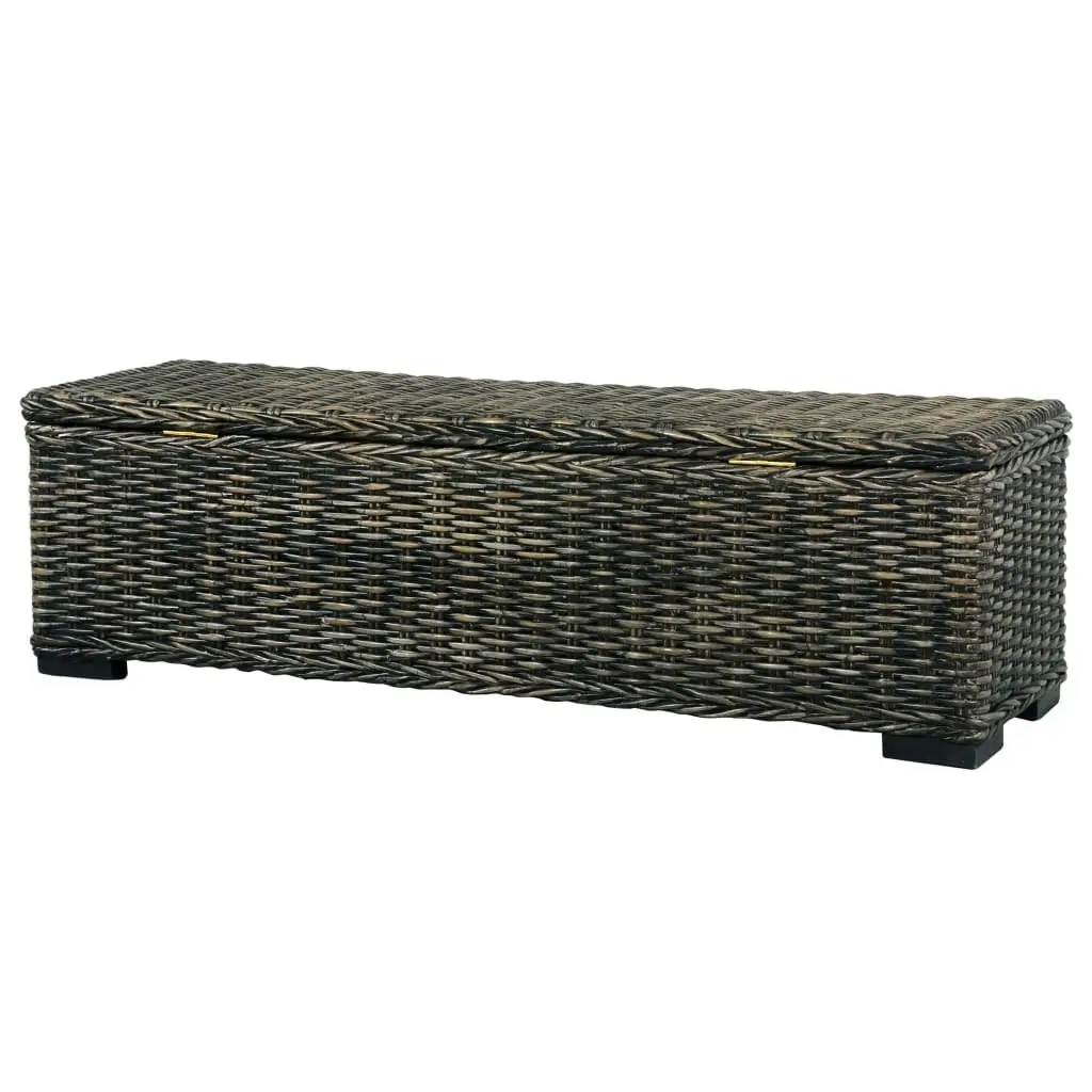 Storage Box 120 cm Black Kubu Rattan and Solid Mango Wood 285798