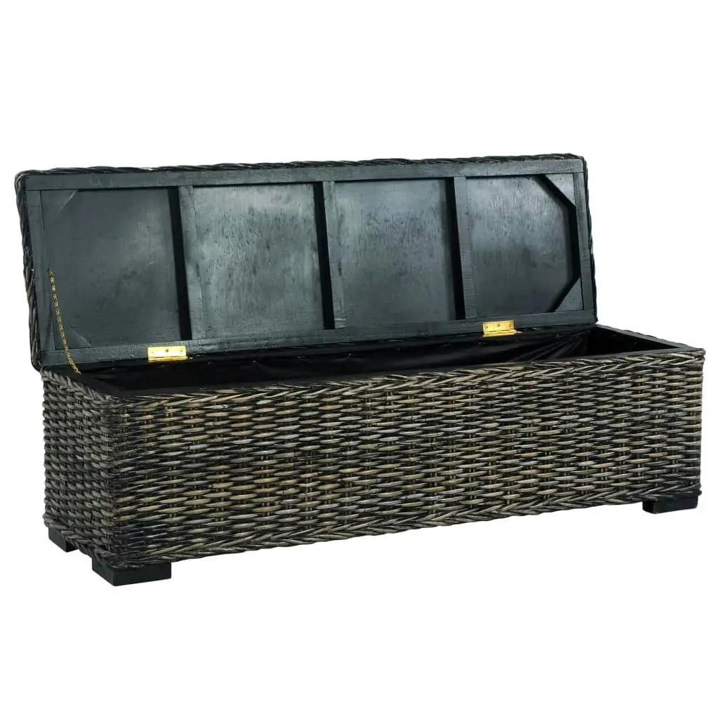 Storage Box 120 cm Black Kubu Rattan and Solid Mango Wood 285798