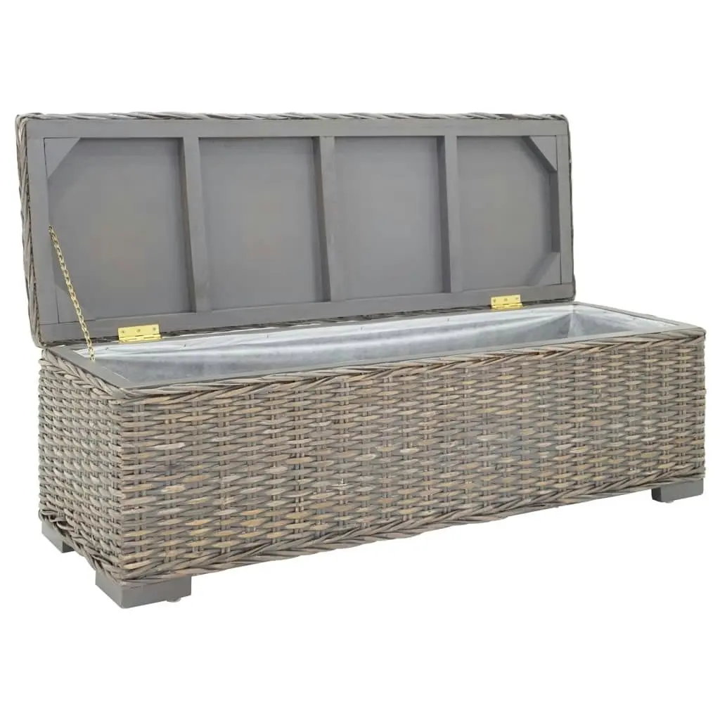 Storage Box Grey 110 cm Natural Kubu Rattan & Solid Wood Mango 344882