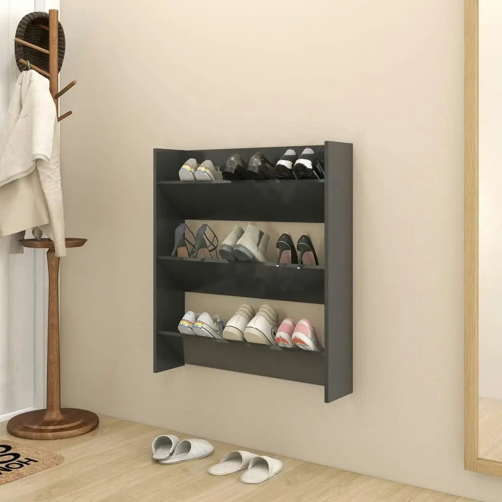 Wall Shoe Cabinet Grey 80x18x90 cm Engineered Wood 806781