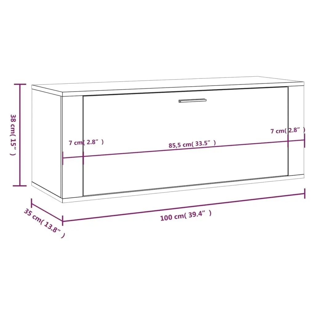 Wall Shoe Cabinet High Gloss White 100x35x38 cm Engineered Wood 821022