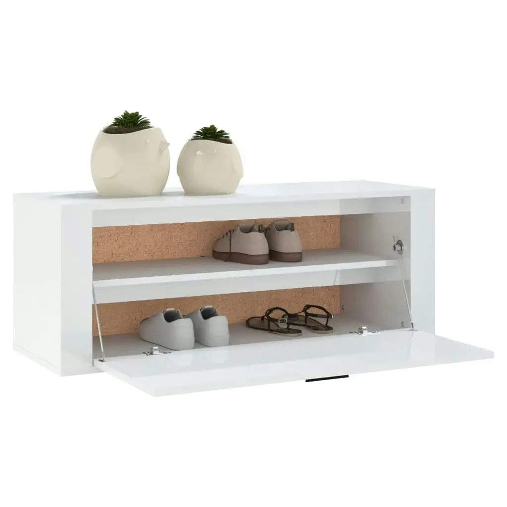 Wall Shoe Cabinet High Gloss White 100x35x38 cm Engineered Wood 821022