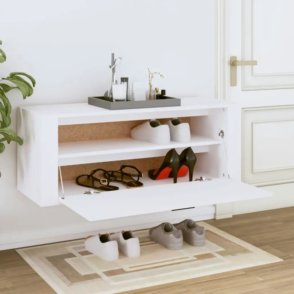 Wall Shoe Cabinet White 100x35x38 cm Engineered Wood 821020