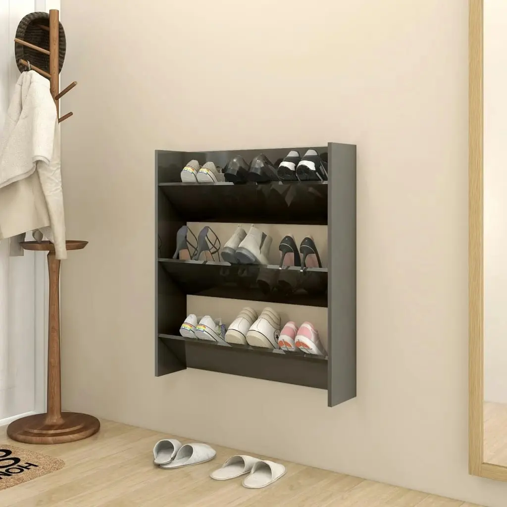 Wall Shoe Cabinet High Gloss Grey 80x18x90 cm Engineered Wood 806793