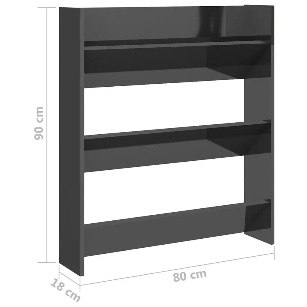 Wall Shoe Cabinet High Gloss Grey 80x18x90 cm Engineered Wood 806793