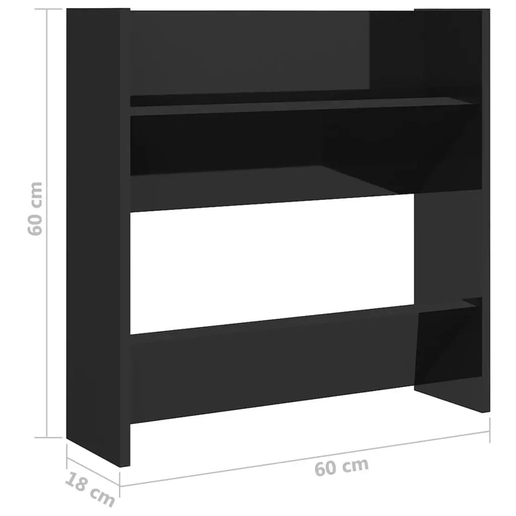 Wall Shoe Cabinets 2 pcs High Gloss Black 60x18x60 cm Engineered Wood 806736