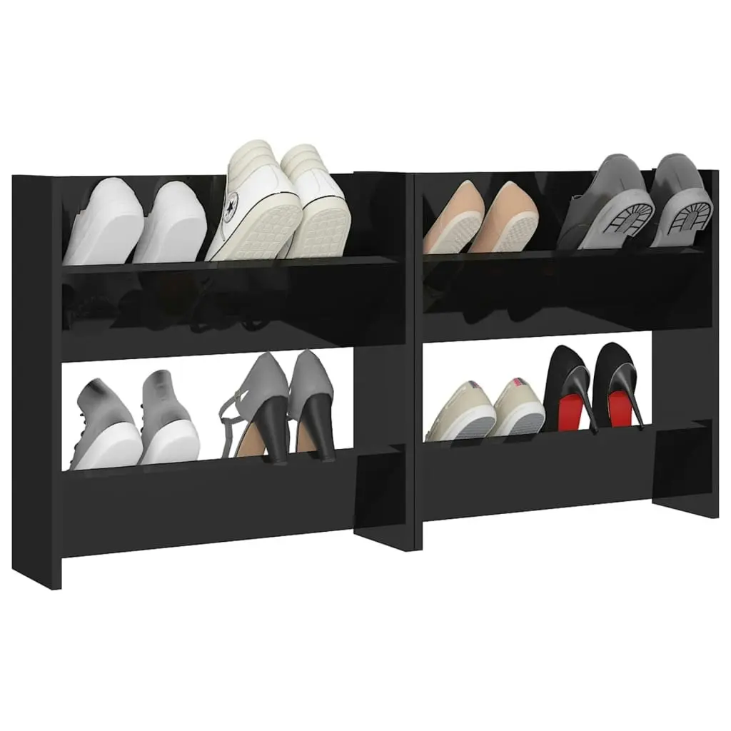 Wall Shoe Cabinets 2 pcs High Gloss Black 60x18x60 cm Engineered Wood 806736