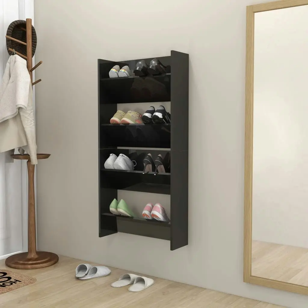 Wall Shoe Cabinets 2 pcs High Gloss Black 60x18x60 cm Engineered Wood 806736