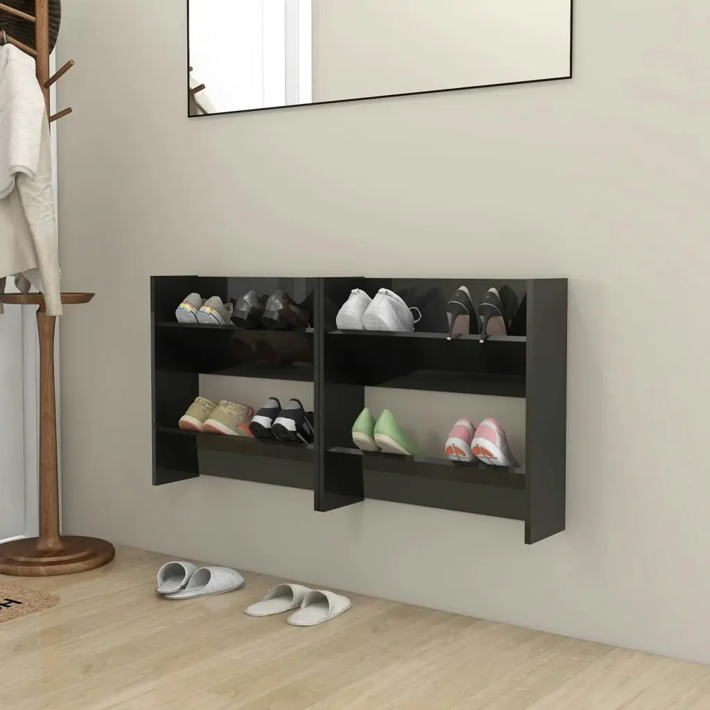 Wall Shoe Cabinets 2 pcs High Gloss Black 60x18x60 cm Engineered Wood 806736