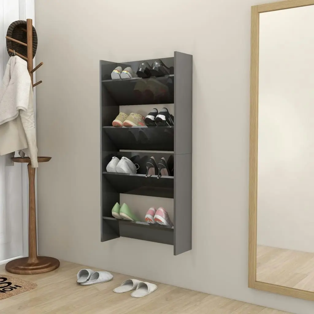 Wall Shoe Cabinets 2 pcs High Gloss Grey 60x18x60 cm Engineered Wood 806739