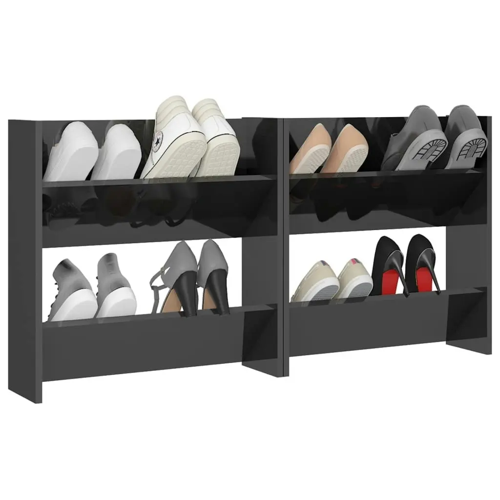 Wall Shoe Cabinets 2 pcs High Gloss Grey 60x18x60 cm Engineered Wood 806739