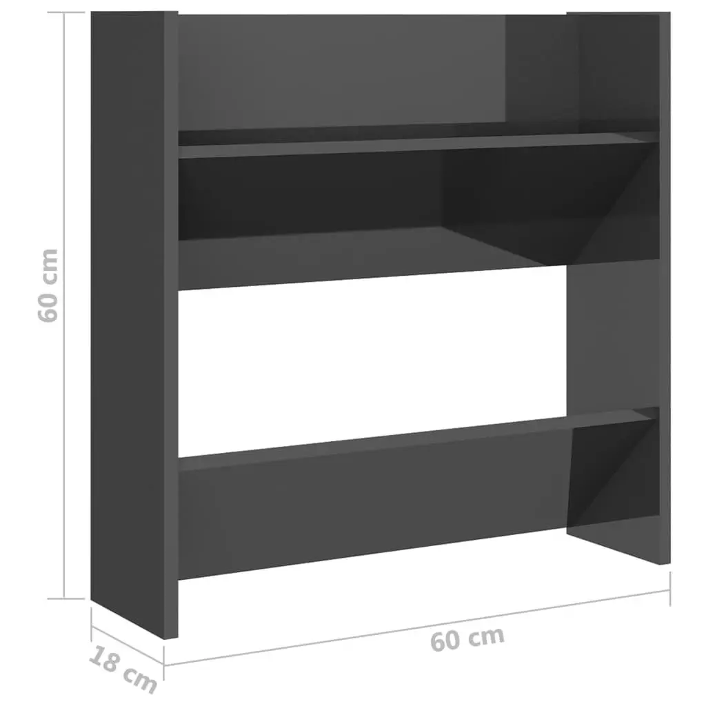 Wall Shoe Cabinets 2 pcs High Gloss Grey 60x18x60 cm Engineered Wood 806739