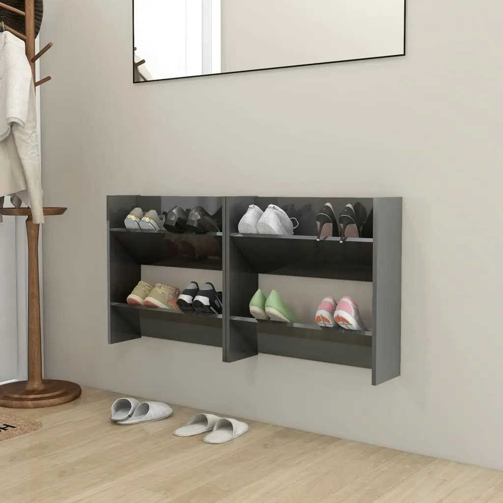 Wall Shoe Cabinets 2 pcs High Gloss Grey 60x18x60 cm Engineered Wood 806739